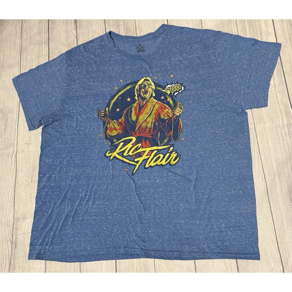 WWE Ric Flair Woooo Graphic T Shirt Baby Blue Size 3XL XXXL